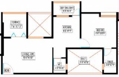 Floor plan of 1 BHK 552 Sq. Ft. Apartment in Blue Pearl 18 Casita, Pune