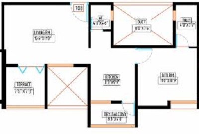 Floor plan of 1 BHK 792 Sq. Ft. Apartment in Blue Pearl 18 Casita, Pune