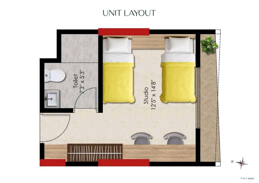 Floor plan of Studio - 200 sq. ft. in Blue Pearl 38 Daffodils, Pune