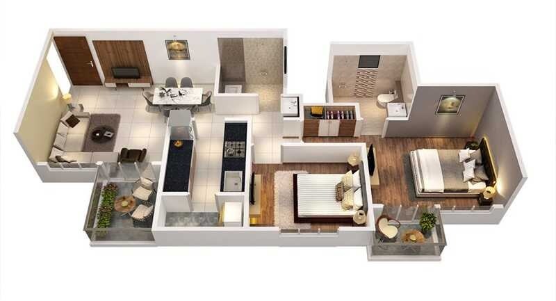 Floor plan of 2 BHK 610 Sq. Ft. Apartment in Blue Sapphire Swara Blossom, Pune