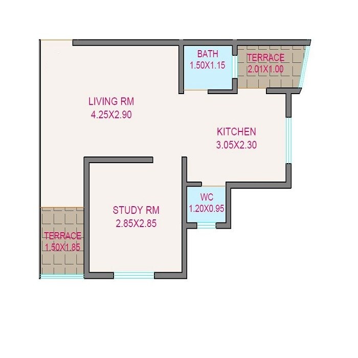 Floor plan of 1 BHK 440 Sq. Ft. Apartment in Blueberry Blue Leaf, Pune