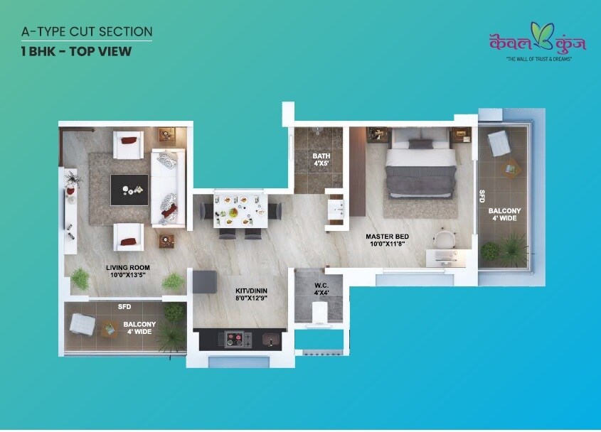Floor plan of 1 BHK 518 Sq. Ft. Apartment in Bora Kewal Kunj, Pune