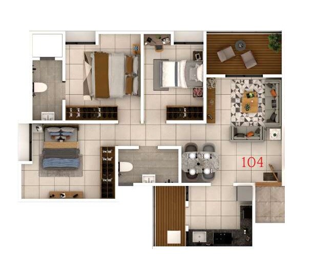 Floor plan of 2 BHK 691 Sq. Ft. Apartment in Bora Nova Stella, Pune