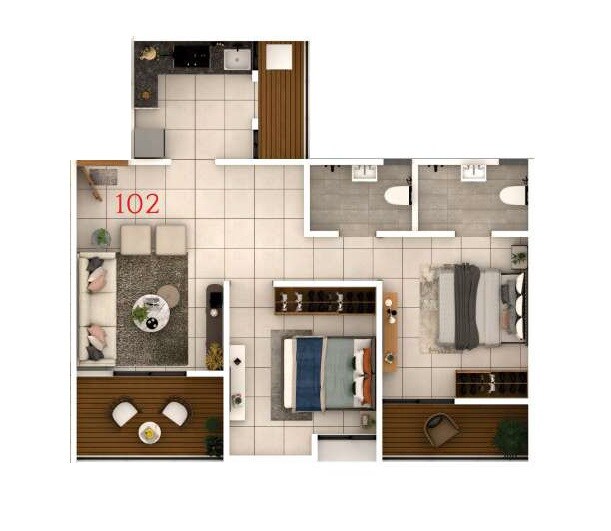 Floor plan of 2 BHK 761 Sq. Ft. Apartment in Bora Nova Stella, Pune