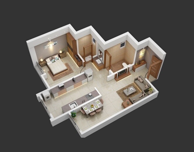 Floor plan of 1 BHK 457 Sq. Ft. Apartment in Bora Samrat Sarthak, Pune
