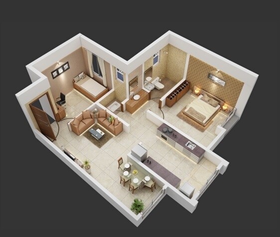 Floor plan of 2 BHK 486 Sq. Ft. Apartment in Bora Samrat Sarthak, Pune