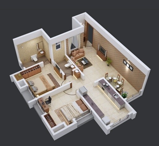 Floor plan of 2 BHK 625 Sq. Ft. Apartment in Bora Samrat Sarthak, Pune