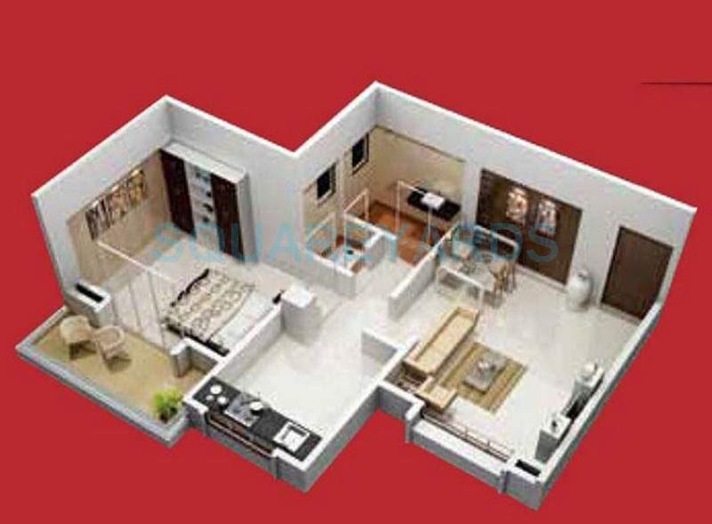 Floor plan of 1 BHK 638 Sq. Ft. Apartment in Brahma Avenue, Pune