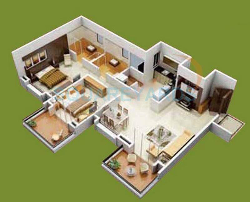 Floor plan of 2 BHK 1100 Sq. Ft. Apartment in Brahma Avenue, Pune