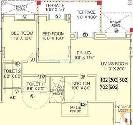 2 BHK 1200 Sq. Ft. Apartment
