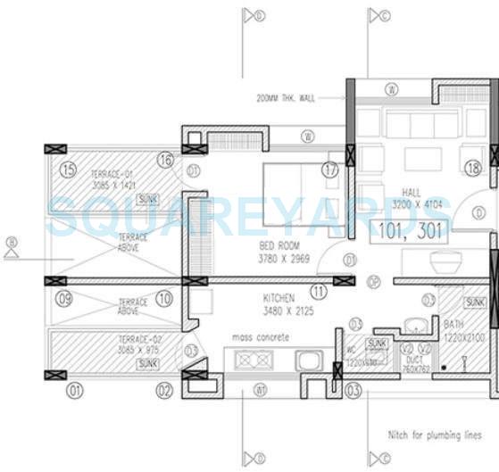 Floor plan of 1 BHK 676 Sq. Ft. Apartment in Brahma Baug, Pune
