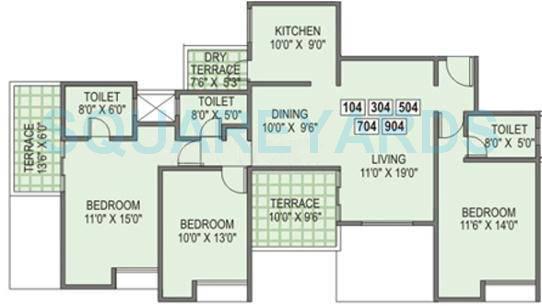 3 BHK 1500 Sq. Ft. Apartment