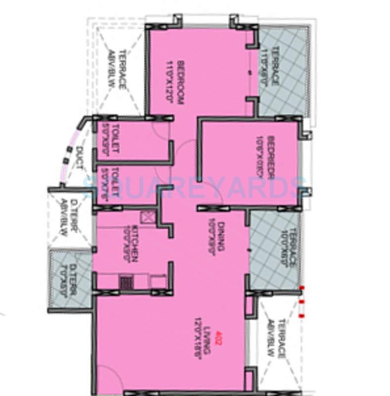 Floor plan of 2 BHK 965 Sq. Ft. Apartment in Brahma Exuberance, Pune