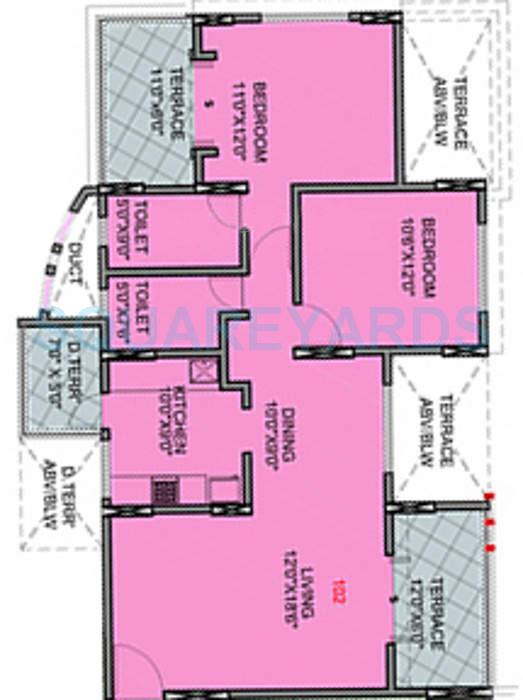 Floor plan of 2 BHK 744 Sq. Ft. Apartment in Brahma Exuberance, Pune