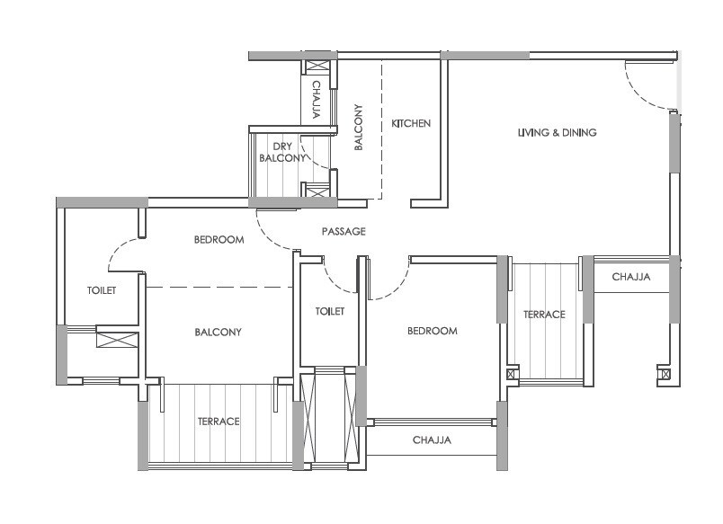 Floor plan of 2 BHK 453 Sq. Ft. Apartment in Brahma F Residences, Pune