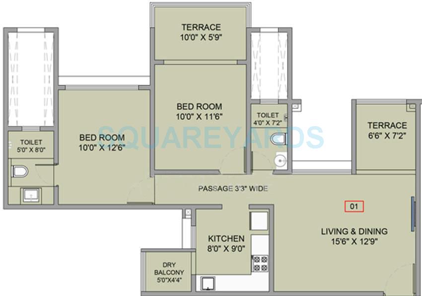 Rental 2 Bedroom 950 Sq.Ft. Apartment in Brahma F Residences, Kalyani