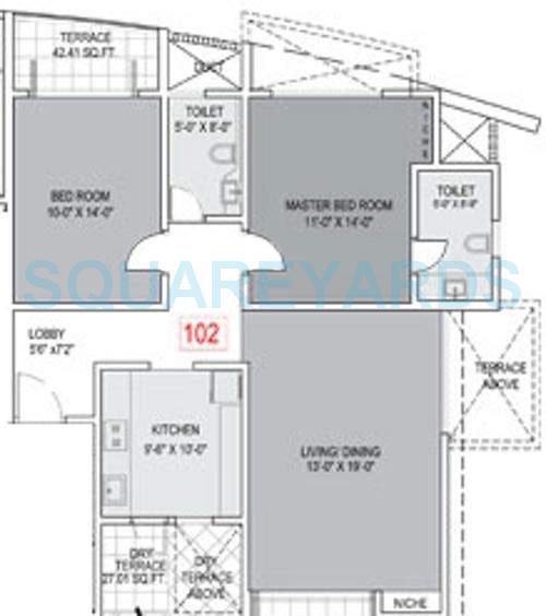 Floor plan of 2 BHK 1100 Sq. Ft. Apartment in Brahma Meander, Pune