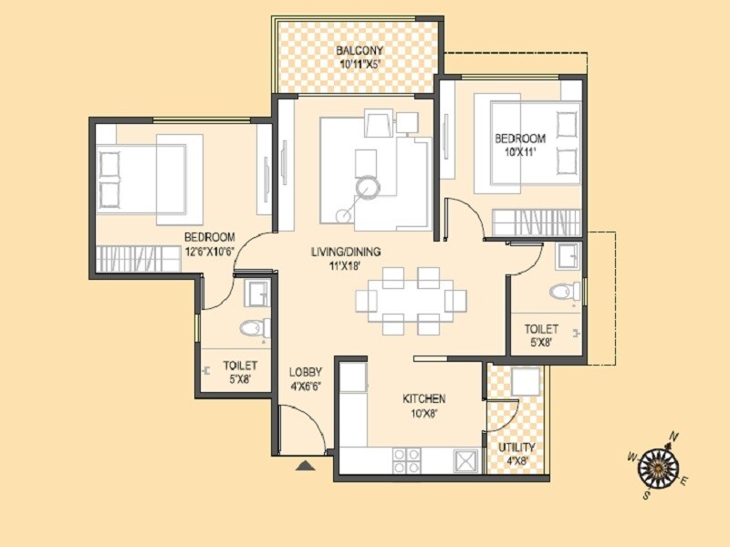 Floor plan of 2 BHK 786 Sq. Ft. Apartment in Brahma Realty Skycity, Pune