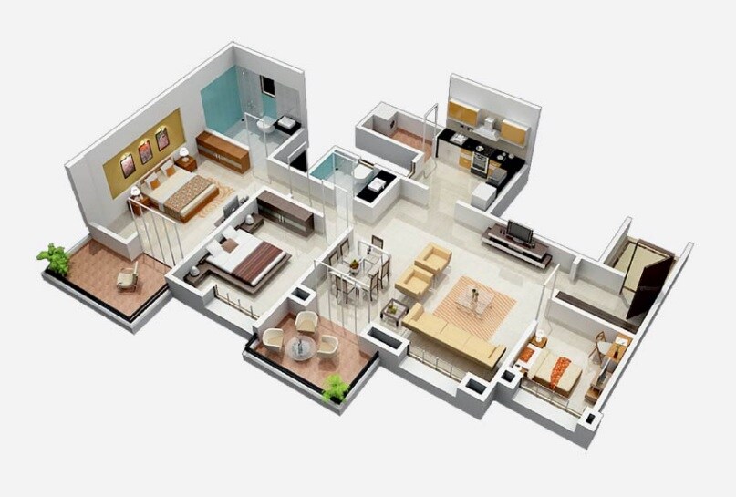 Floor plan of 3 BHK 1600 Sq. Ft. Apartment in Brahma Suncity, Pune