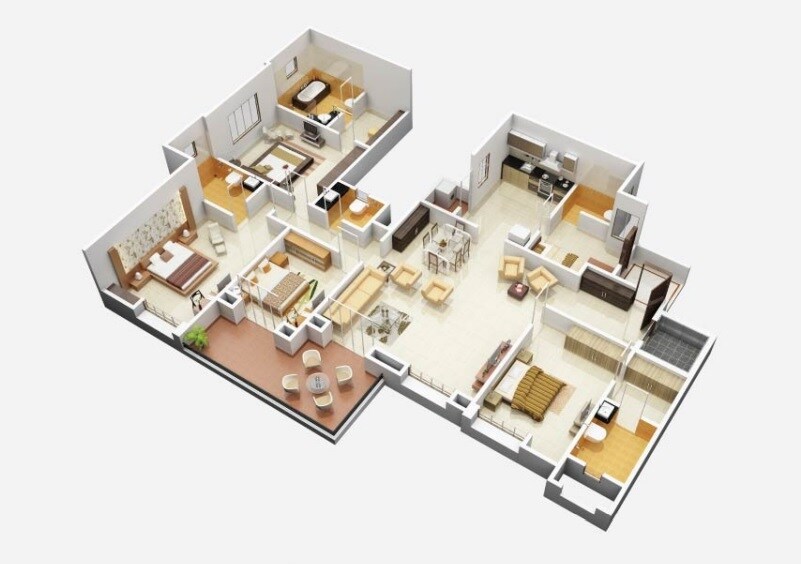 Floor plan of 5 BHK 2739 Sq. Ft. Apartment in Brahma Suncity, Pune