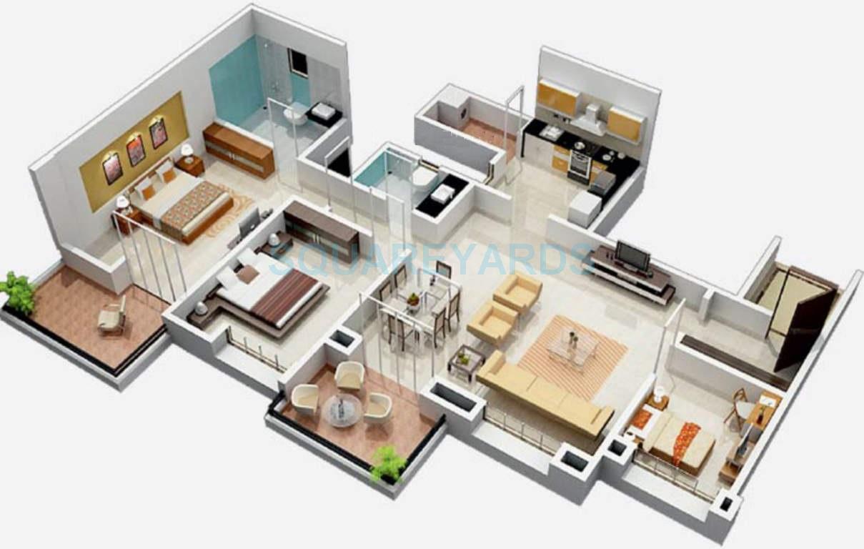 Floor plan of 3 BHK 1734 Sq. Ft. Apartment in Brahma Suncity Platinum, Pune