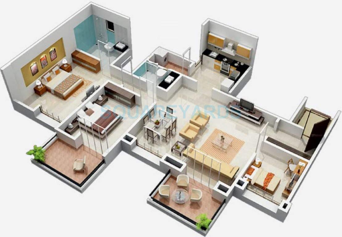 Floor plan of 3 BHK 1750 Sq. Ft. Apartment in Brahma Suncity Platinum, Pune