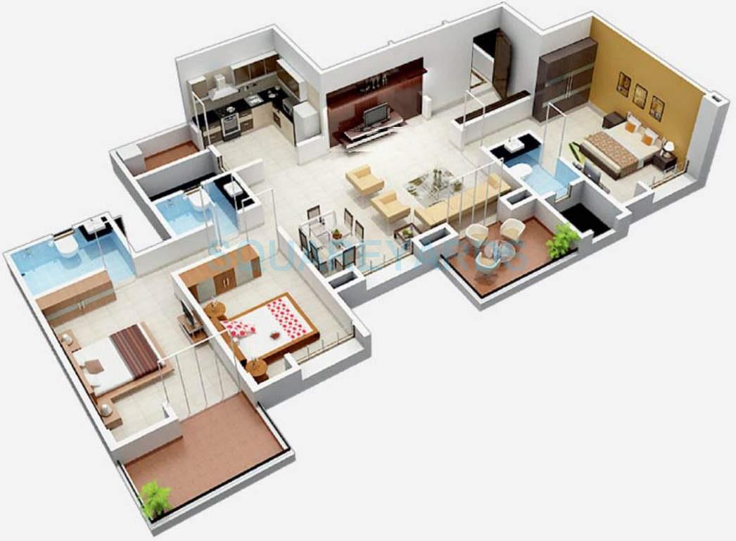 Floor plan of 3 BHK 2070 Sq. Ft. Apartment in Brahma Suncity Platinum, Pune
