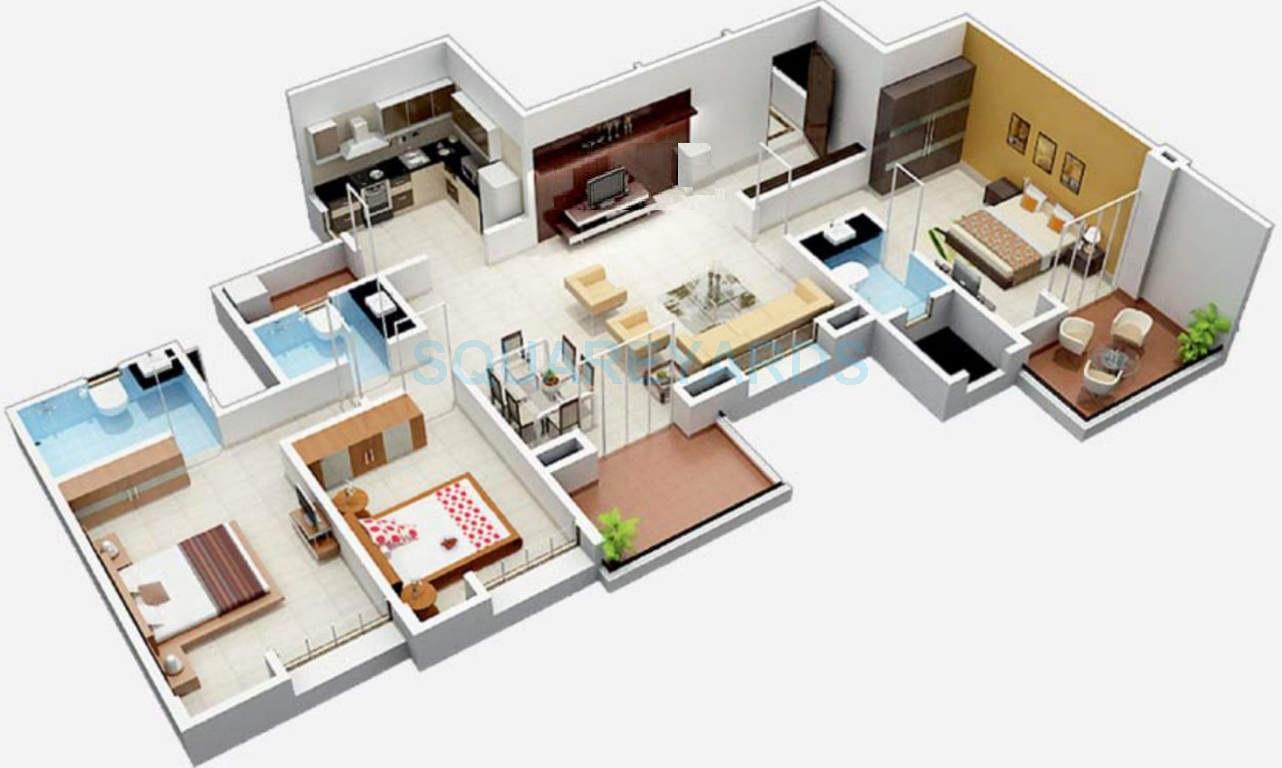 Floor plan of 3 BHK 2304 Sq. Ft. Apartment in Brahma Suncity Platinum, Pune