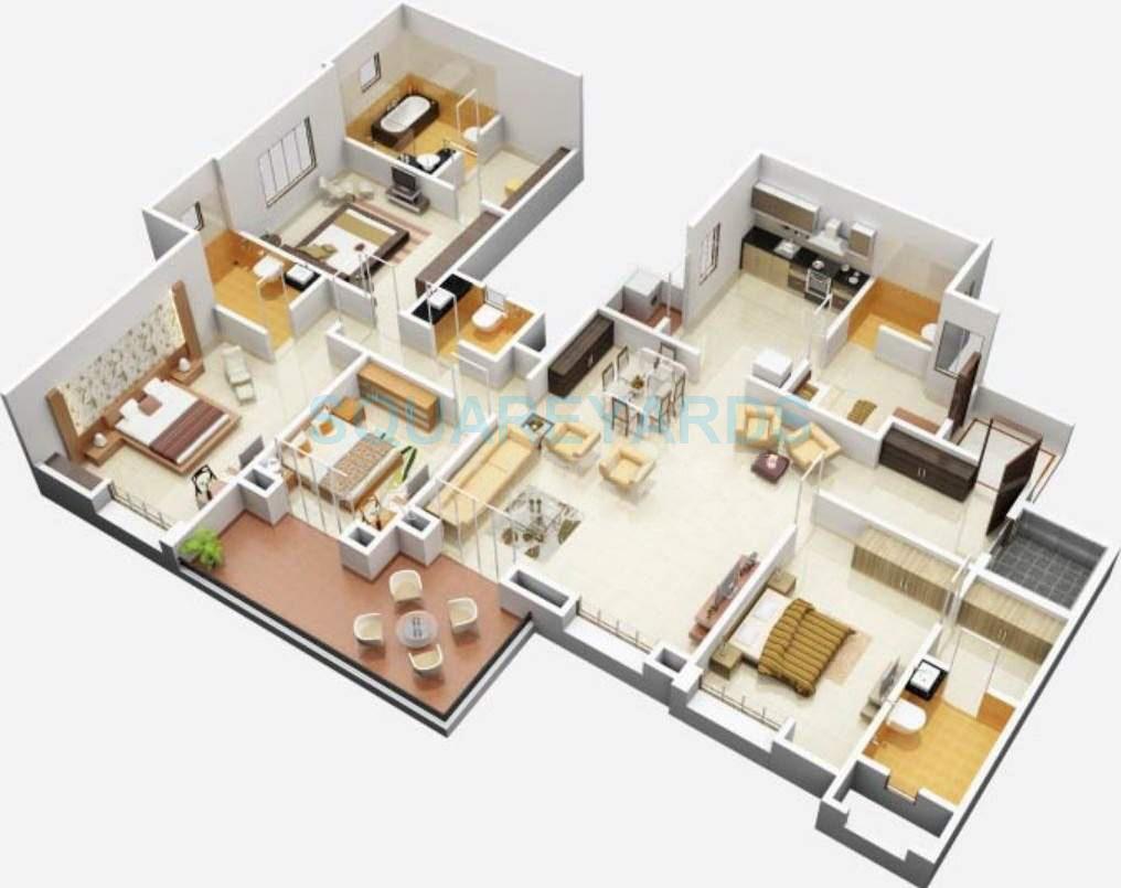 Floor plan of 4 BHK 2700 Sq. Ft. Apartment in Brahma Suncity Platinum, Pune