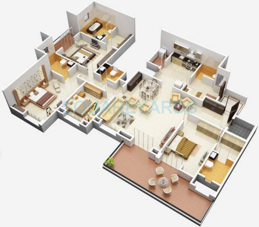 Floor plan of 4 BHK 2881 Sq. Ft. Apartment in Brahma Suncity Platinum, Pune