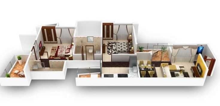 Floor plan of 2 BHK 1179 Sq. Ft. Apartment in Bramha Vantage, Pune