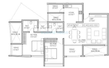 Floor plan of 2 BHK 1108 Sq. Ft. Apartment in Brahma Vantage High A, Pune
