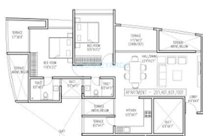 Floor plan of 2 BHK 1190 Sq. Ft. Apartment in Brahma Vantage High A, Pune