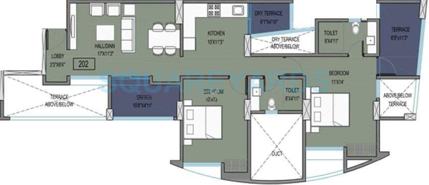 Floor plan of 2 BHK 1217 Sq. Ft. Apartment in Brahma Vantage High A, Pune
