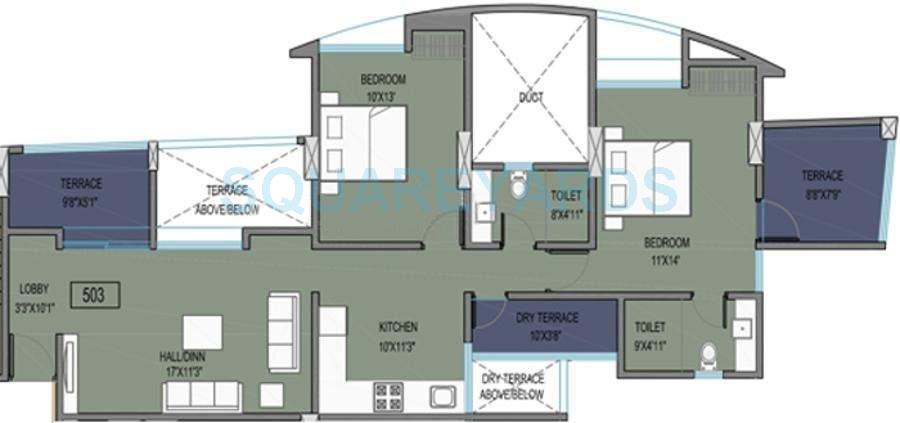 Floor plan of 2 BHK 1226 Sq. Ft. Apartment in Brahma Vantage High A, Pune
