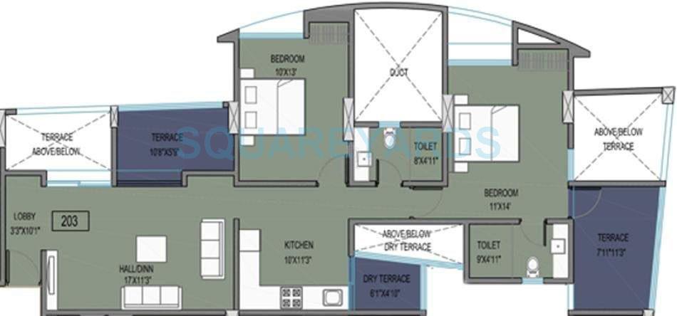 Floor plan of 2 BHK 1252 Sq. Ft. Apartment in Brahma Vantage High A, Pune