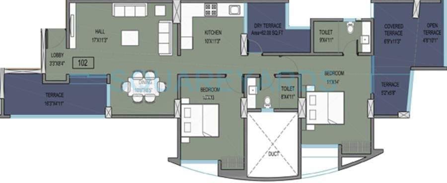 Floor plan of 2 BHK 1507 Sq. Ft. Apartment in Brahma Vantage High A, Pune
