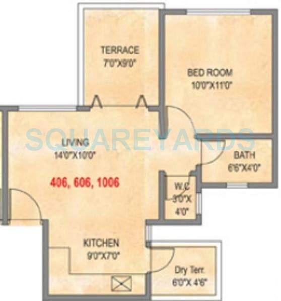 Floor plan of 1 BHK 597 Sq. Ft. Apartment in Brahma Waterbay, Pune