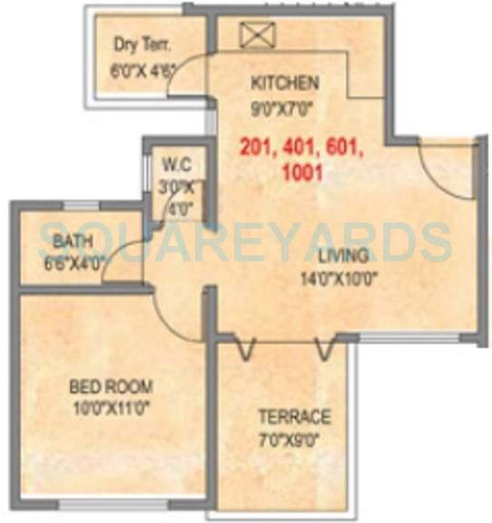 Floor plan of 1 BHK 638 Sq. Ft. Apartment in Brahma Waterbay, Pune