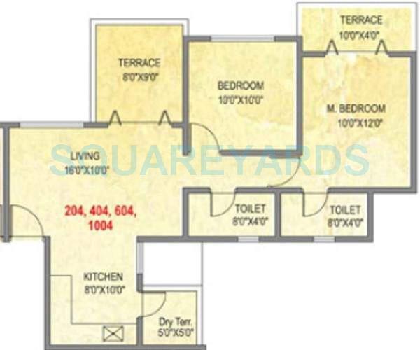 Floor plan of 2 BHK 923 Sq. Ft. Apartment in Brahma Waterbay, Pune