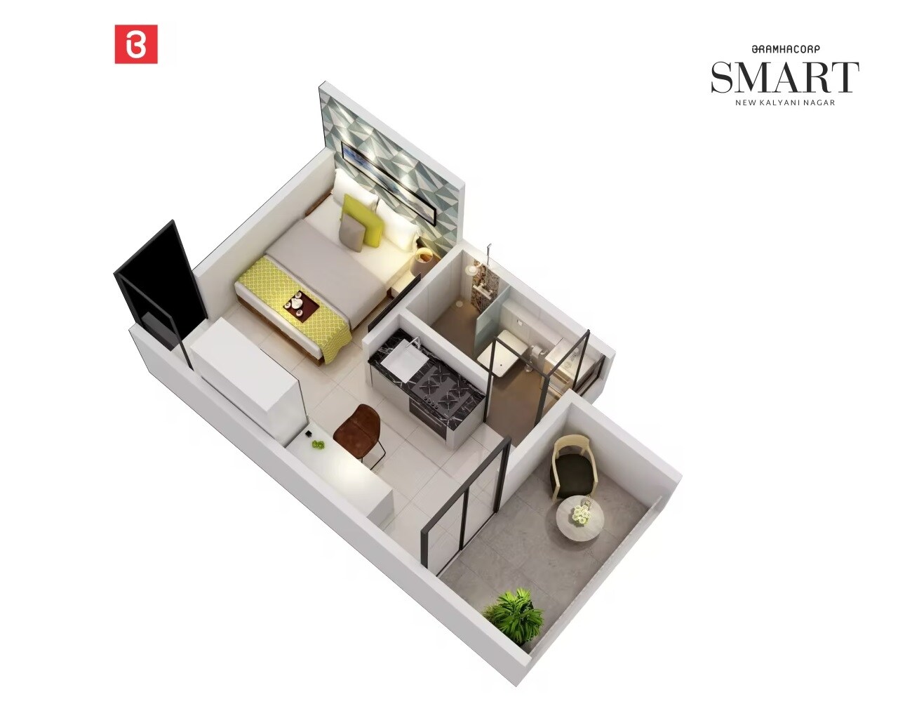 Floor plan of 195 Sq. Ft. Studio in Bramhacorp Smart, Pune