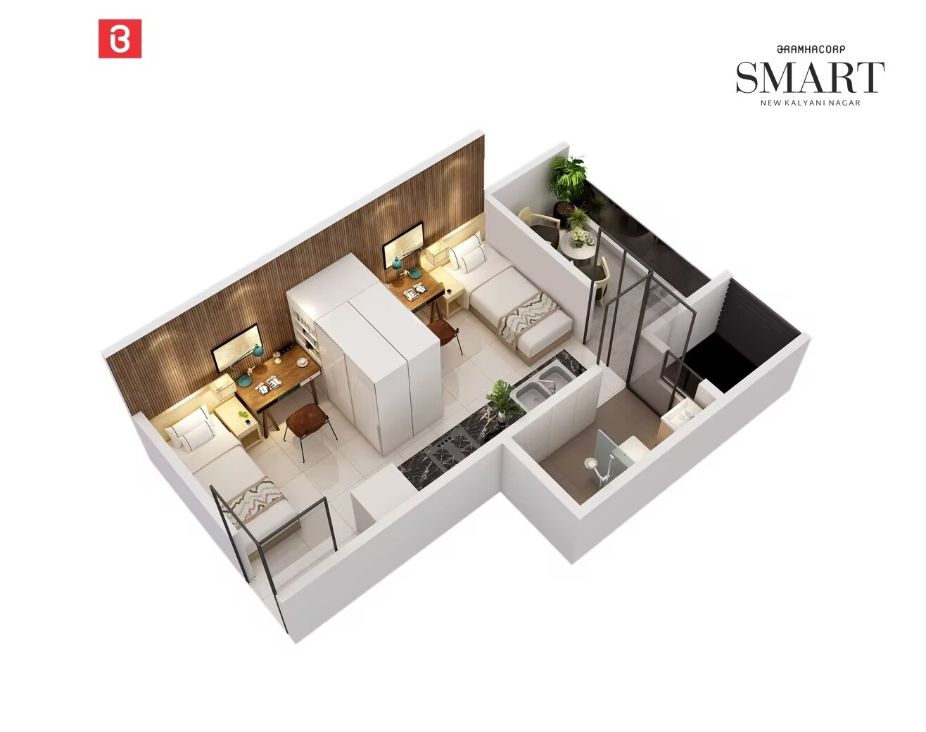 Floor plan of 322 Sq. Ft. Studio in Bramhacorp Smart, Pune