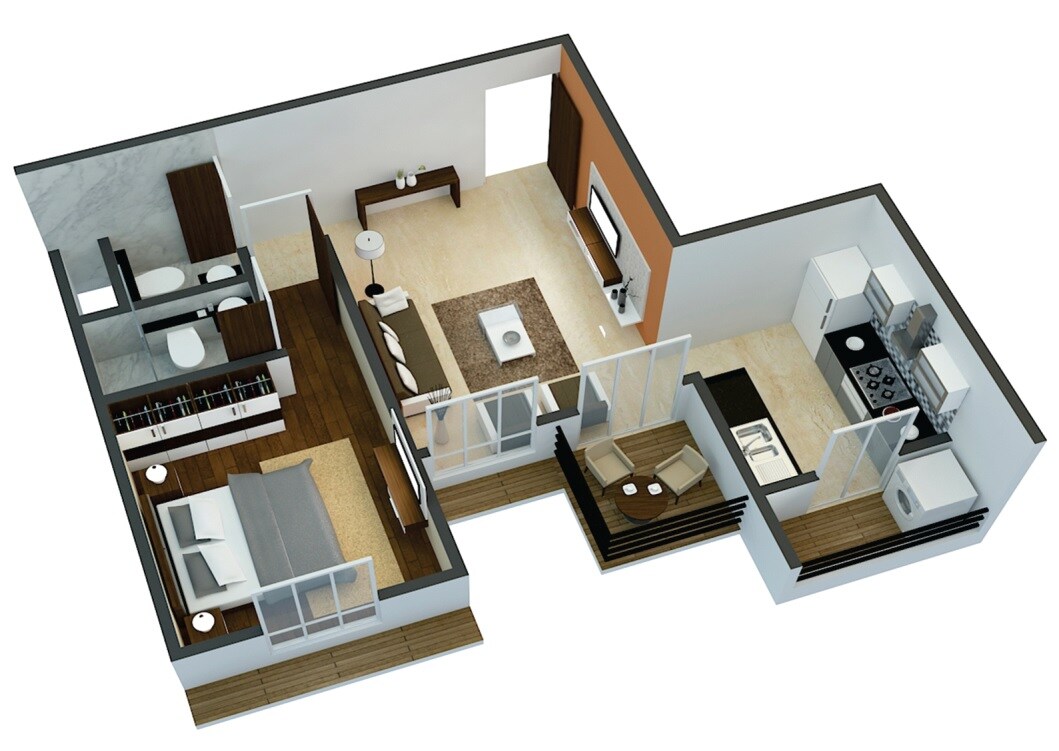 Floor plan of 1 BHK 377 Sq. Ft. Apartment in Bramha Sky One, Pune