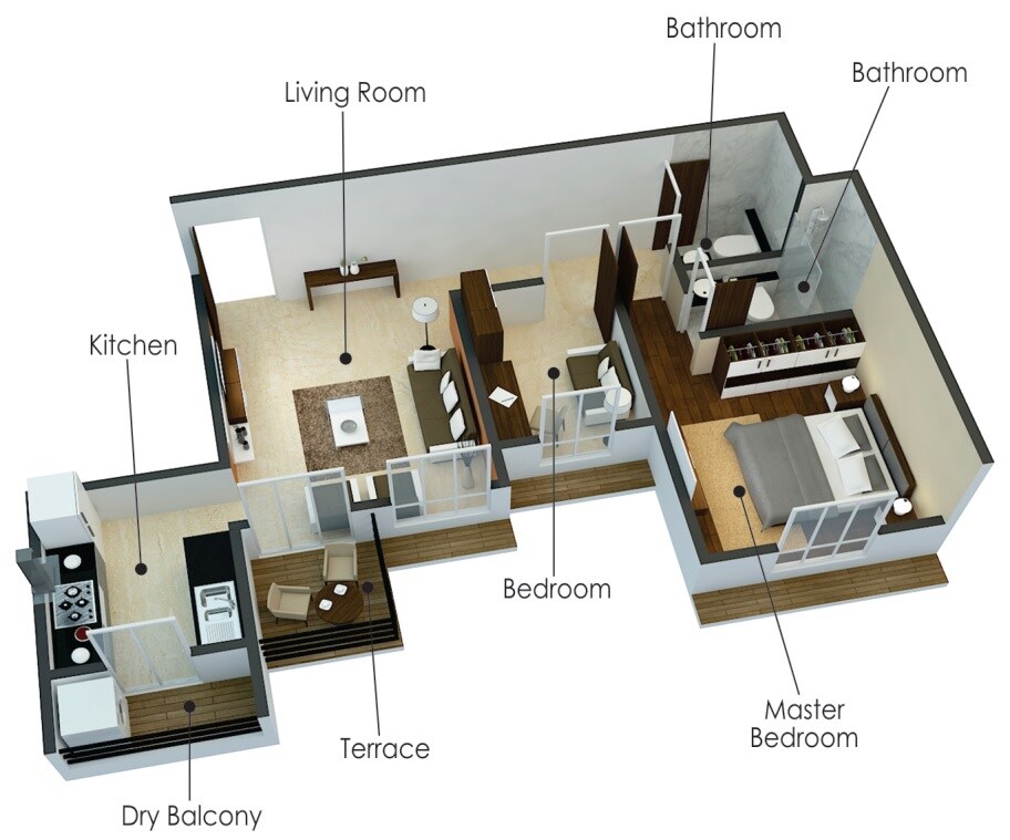 Floor plan of 1 BHK 430 Sq. Ft. Apartment in Bramha Sky One, Pune