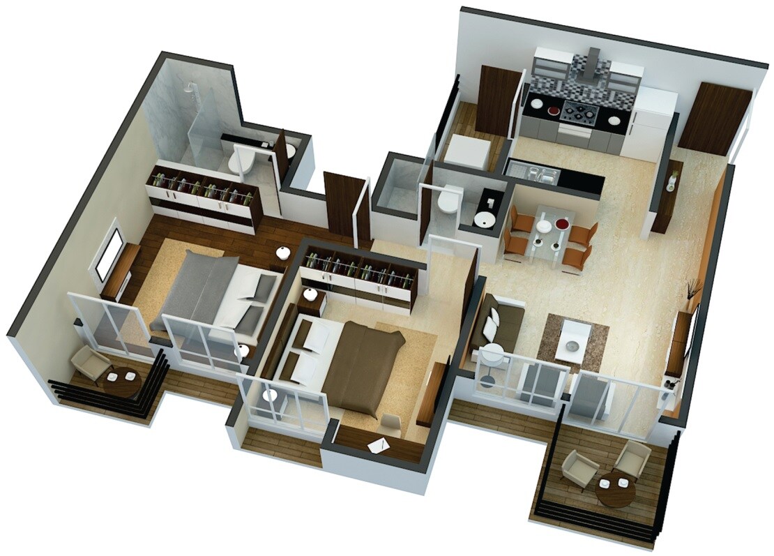 Floor plan of 2 BHK 527 Sq. Ft. Apartment in Bramha Sky One, Pune