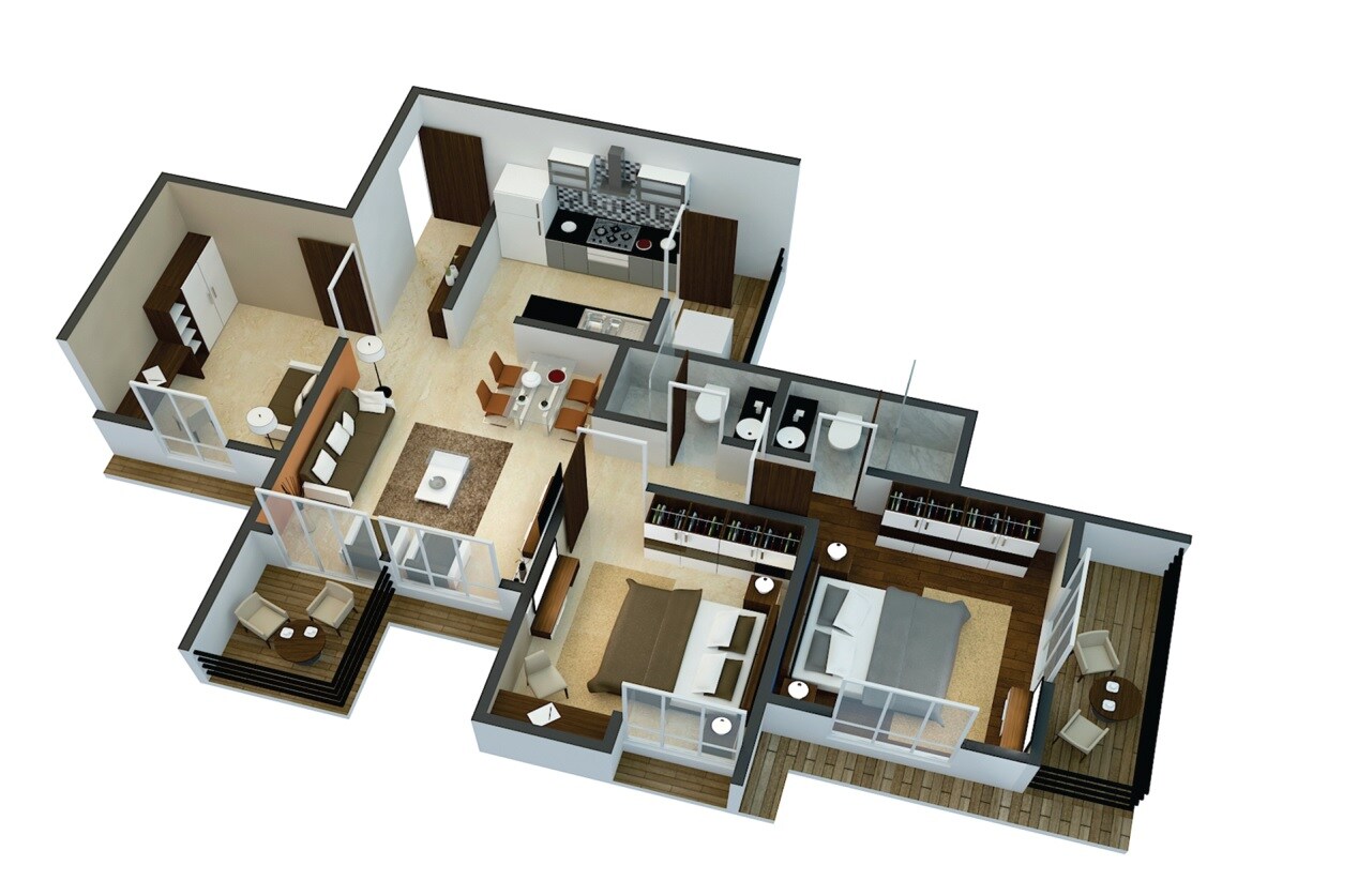 Floor plan of 2 BHK 583 Sq. Ft. Apartment in Bramha Sky One, Pune