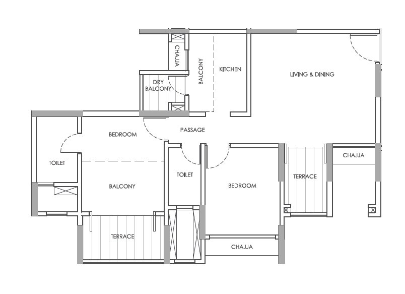 Floor plan of 2 BHK 453 Sq. Ft. Apartment in Bramhacorp F Residences, Pune