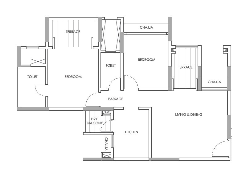 Floor plan of 2 BHK 641 Sq. Ft. Apartment in Bramhacorp F Residences, Pune