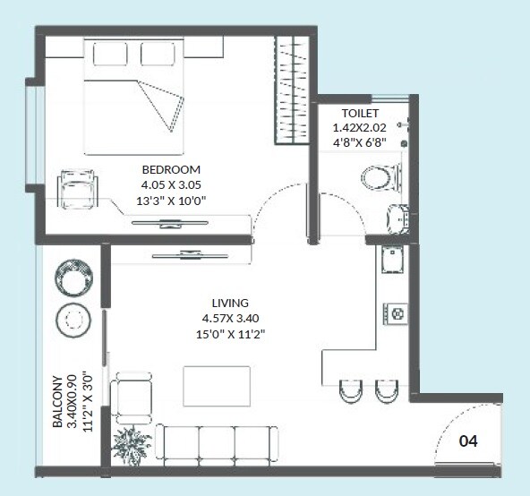 1 BHK 344 Sq. Ft. Apartment