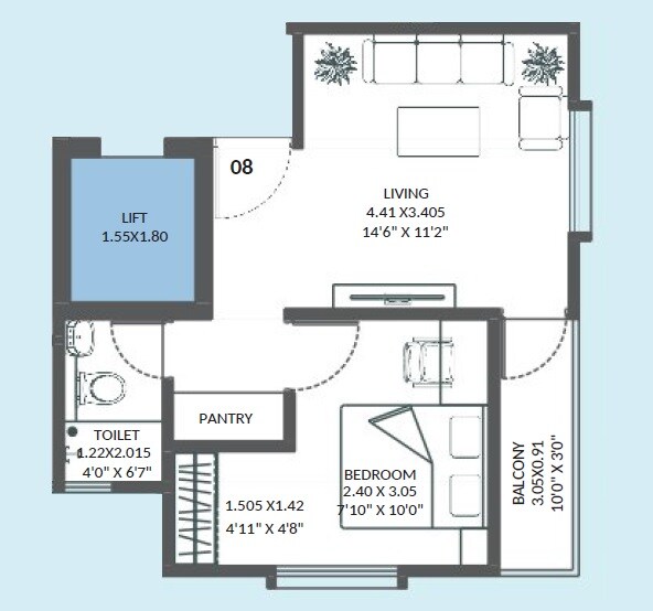 1 BHK 394 Sq. Ft. Apartment